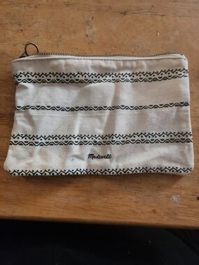 Madewell Canvas Zip Pouch in Cream with Black Pattern